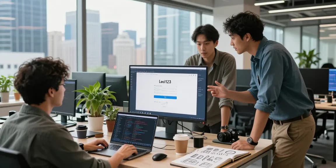 Proses kolaborasi profesional di kantor modern dengan tampilan Leci123 Login.