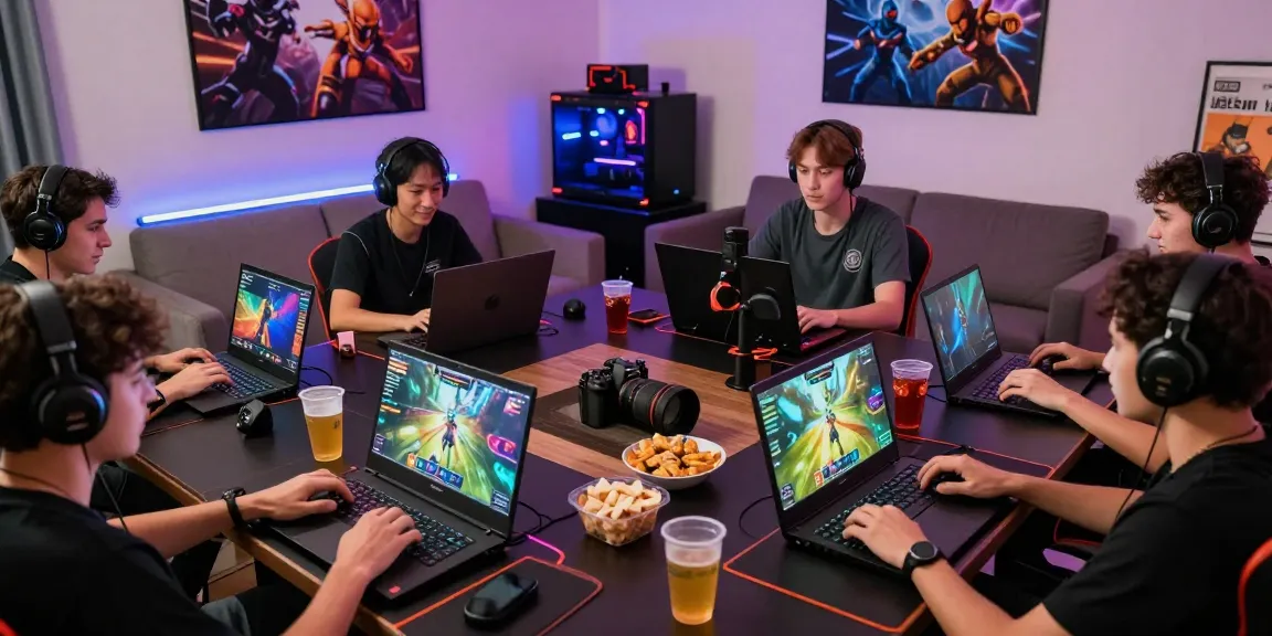 Exciting online gaming environment featuring players engaged with Rr8i game interfaces, vibrant atmosphere with snacks and LED lights.