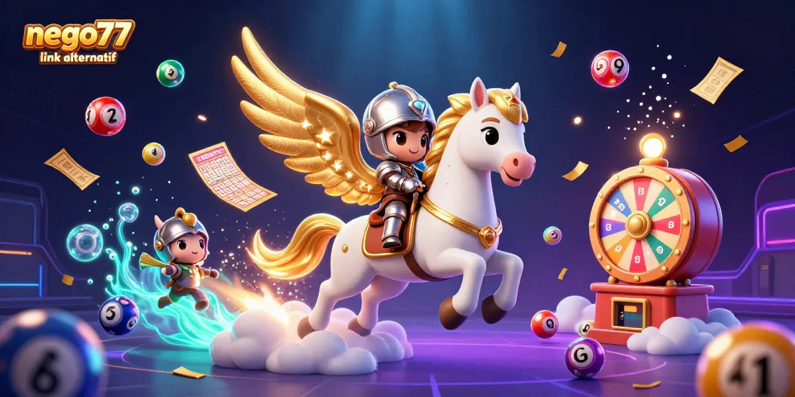 Experience seamless gameplay with nego77 link alternatif, featuring vibrant lottery balls and a charming knight.