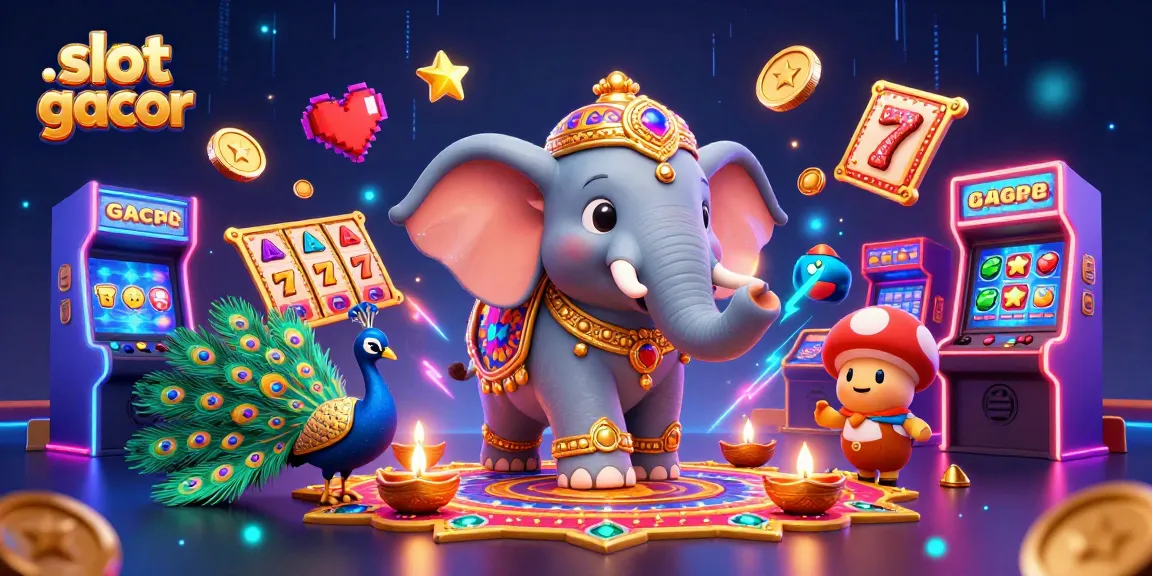 Spin and win on slot gacor with vibrant 3D gaming elements surrounding a colorful elephant and peacock.