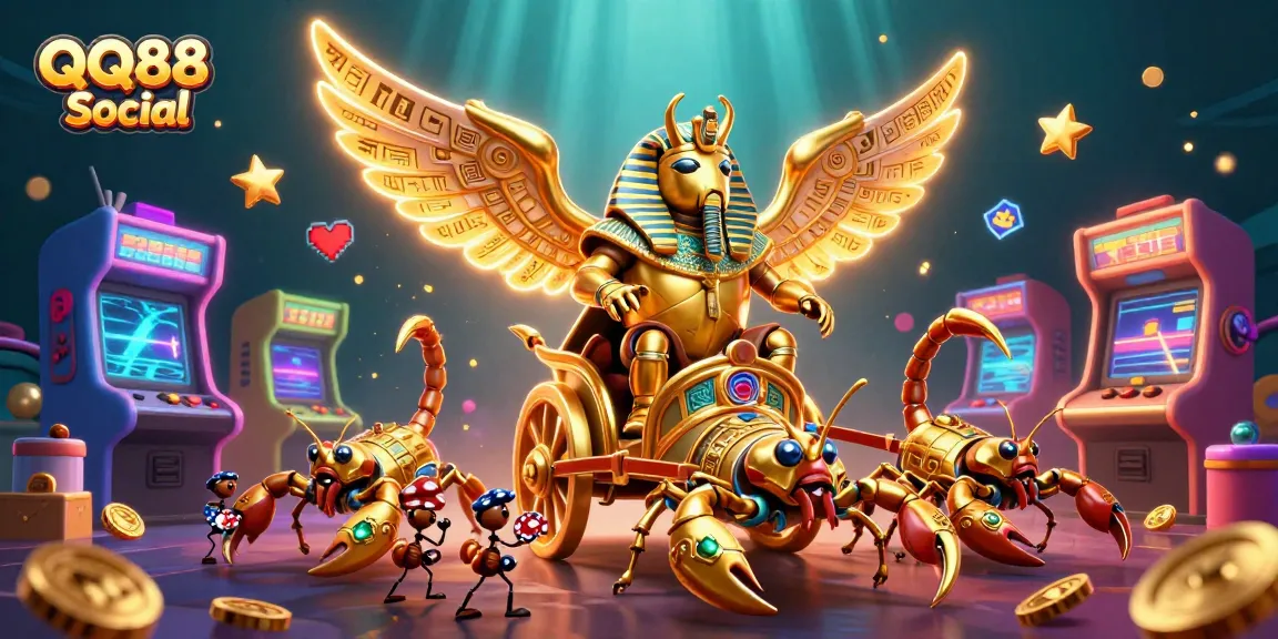 Experience thrilling gameplay at QQ88 Social, surrounded by a vibrant casino atmosphere with captivating characters.