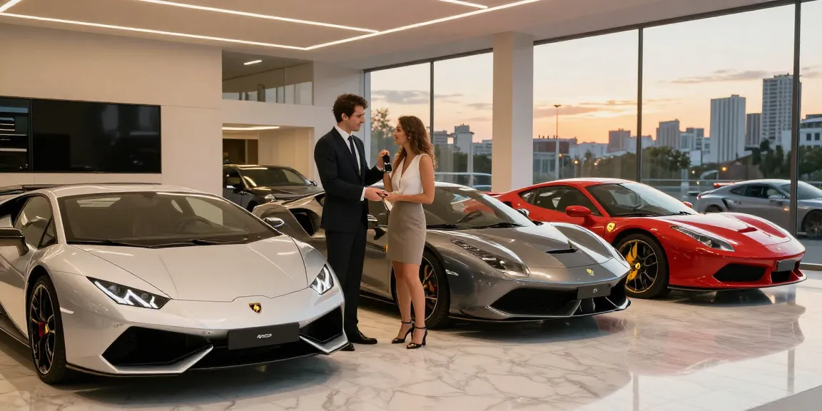 Pengalaman sewa mobil mewah LUXURY 777 di showroom, kendaraan premium dan suasana yang elegan.