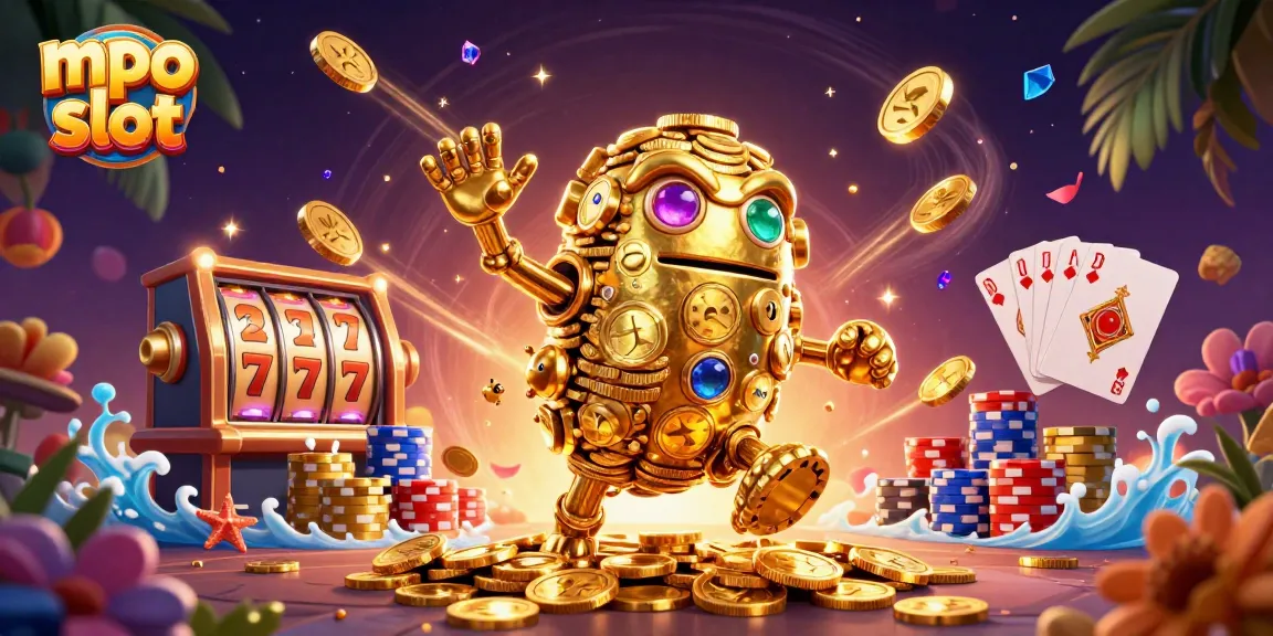 Engage with mpo slot's thrilling jackpot adventure featuring cascading coins and vibrant gaming elements.