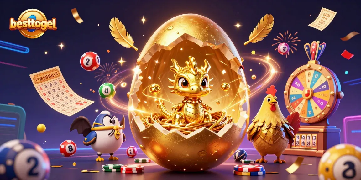 Celebrate winnings with besttogel's golden dragon and vibrant lottery elements in an exciting illustration.