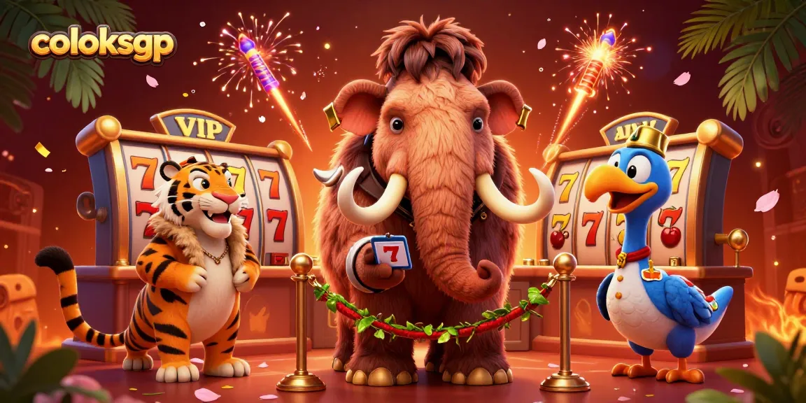 Permainan togel seru di coloksgp dengan bouncer mamut, harimau VIP, dan banyak simbol keberuntungan.