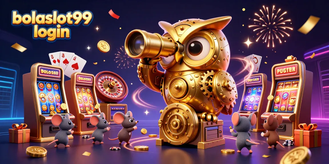 Bolaslot99 login: Enter the vibrant casino world with a golden owl and dynamic slot game action.