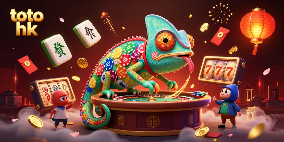 Toto hk menampilkan chameleon kasino besar yang mengawasi meja roulette sambil menangkap koin emas, dengan tepat dan menarik.