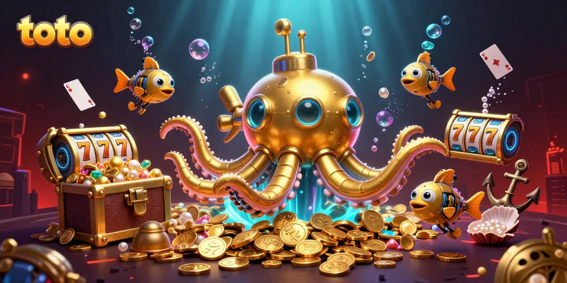 Spin the reels of fortune with toto-inspired casino elements in this vibrant underwater scene.