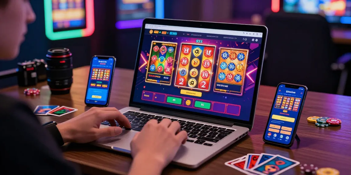 Player exploring rajaberas88 online betting platform on laptop with vibrant slot graphics.