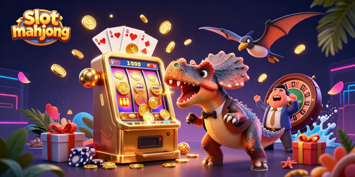 Permainan slot mahjong menampilkan dinosaurus dalam dunia kasino yang menyenangkan.