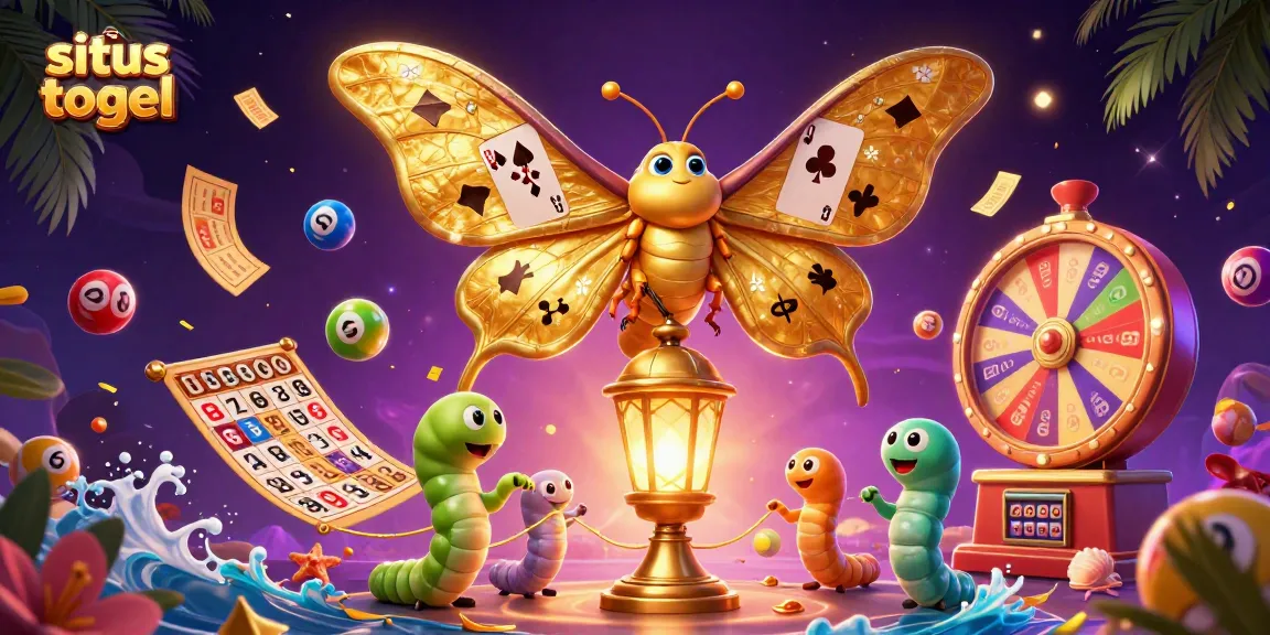 Game seru situs togel dengan bola lotere berwarna dan kupu-kupu emas