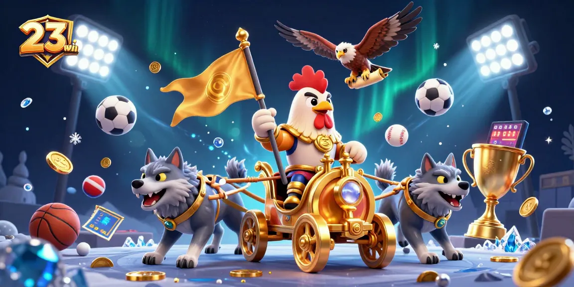 Experience thrilling sports betting with 23win in an ultra-detailed fantasy scene featuring a rooster warlord.
