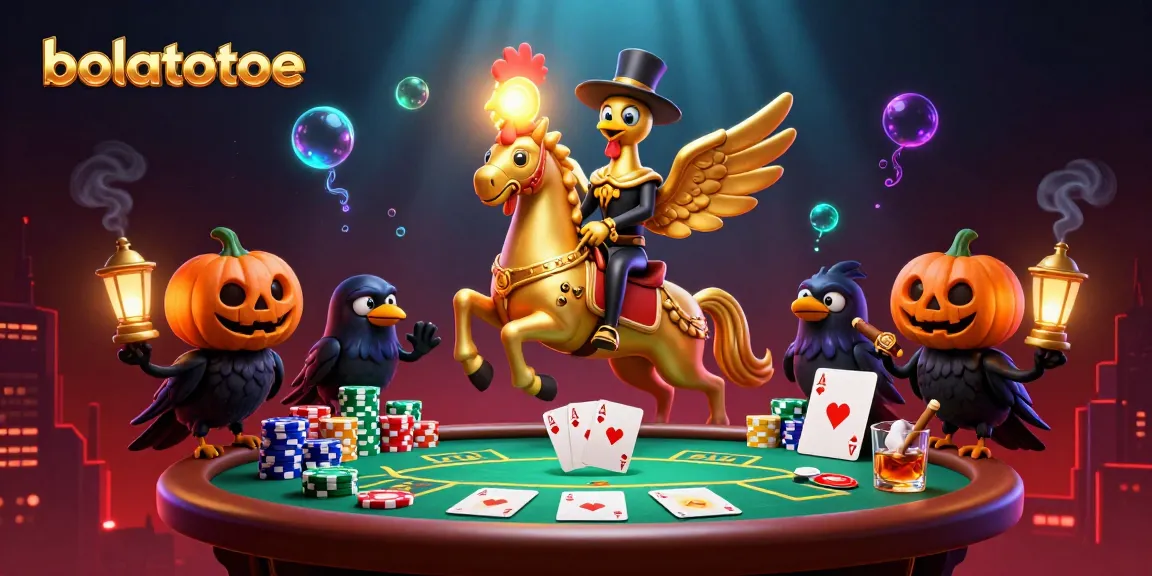Join the bolatotoe action with a vibrant casino scene featuring a golden rooster and its crow companions.
