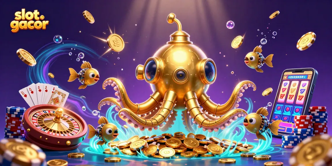 slot gacor meraih jackpot dalam suasana kasino yang mewah dengan koin emas dan cahaya berkilau.