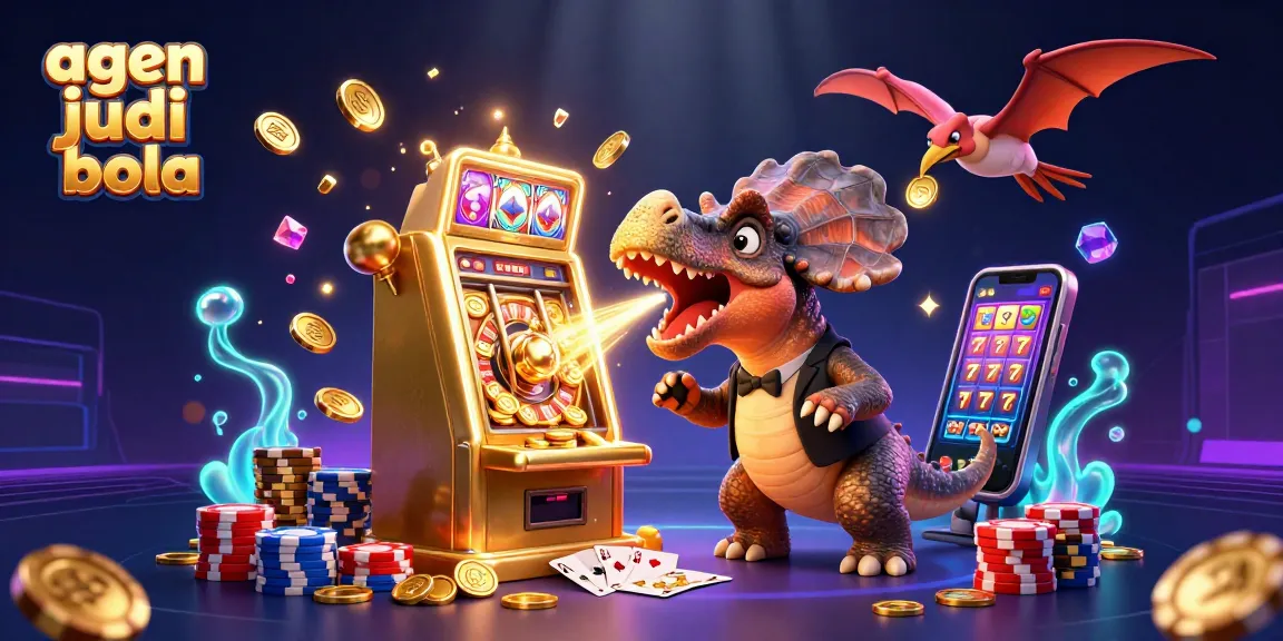 Engaging scene featuring a pachycephalosaurus winning coins on a slot machine with vibrant casino elements for agen judi bola.