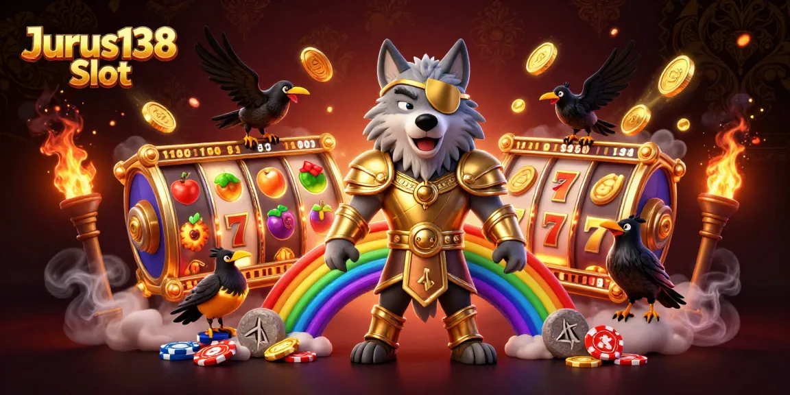 Engage with Jurus138 Slot featuring Odin and ravens, surrounded by vibrant slot elements and golden coins.