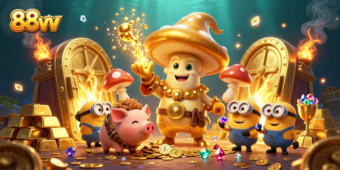 Experience the magic of 88vv with the golden mushroom wizard and treasure-filled adventure.