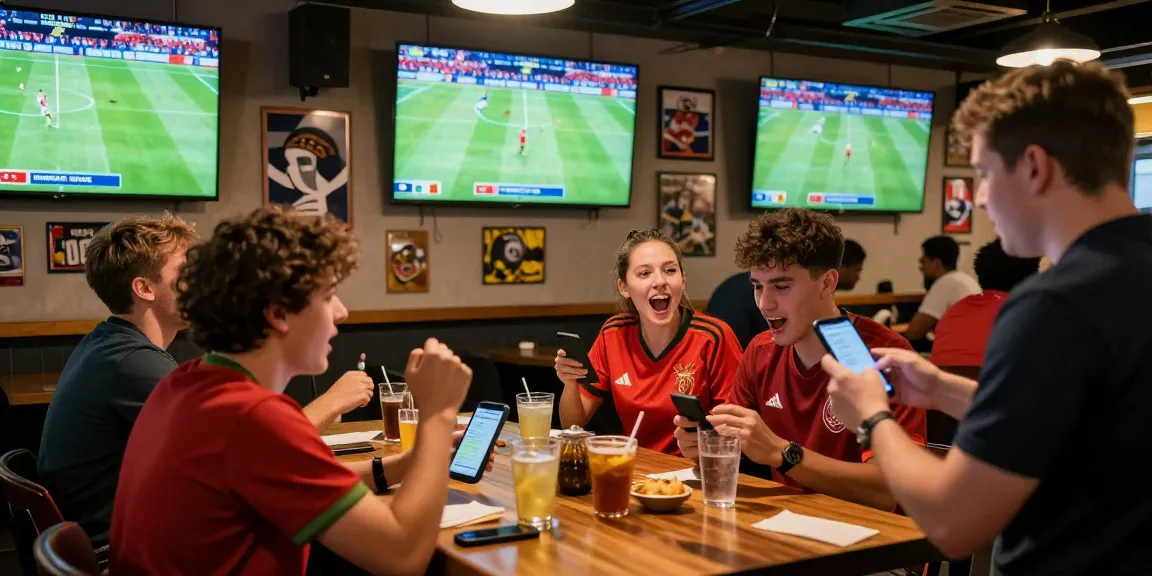 Fans enjoying tempototo sports betting during World Cup 2026 at vibrant sports bar.